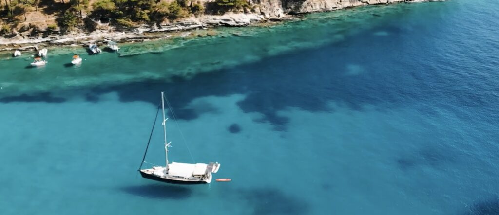 Aerial view of Aliki bay on Thassos