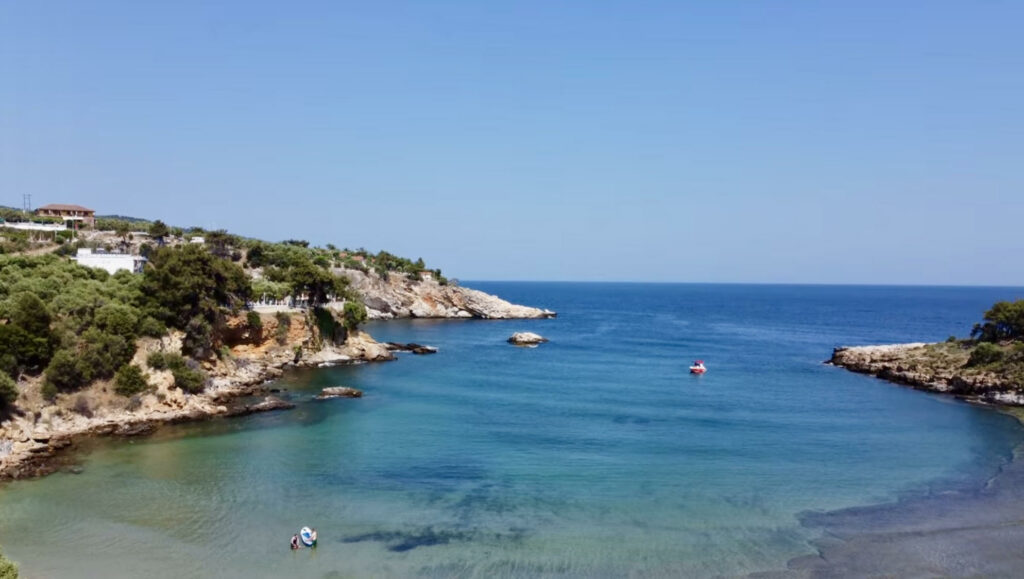 Aerial view of the eastern bay at Aliki on the island of Thassos
