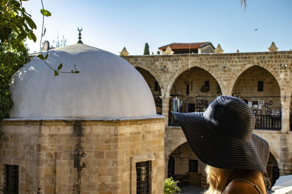 The Büyük Han caravanserai with its small mosque, Nicosia, North Cyprus