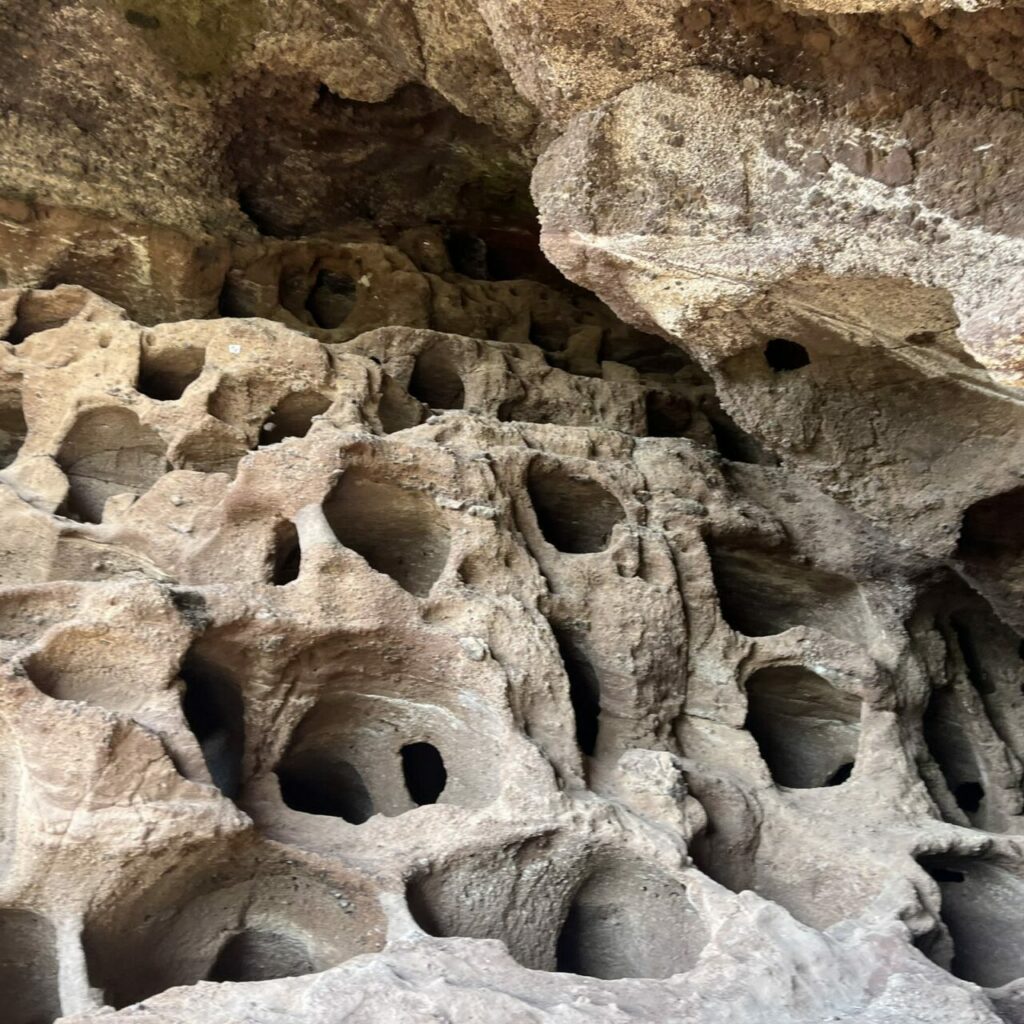 Hundreds of chambers carved into the rock at the Cenobio de Valerón granary