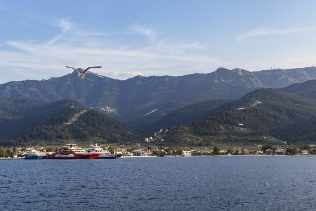 Geography of Thassos: Limenas seen from the ferry