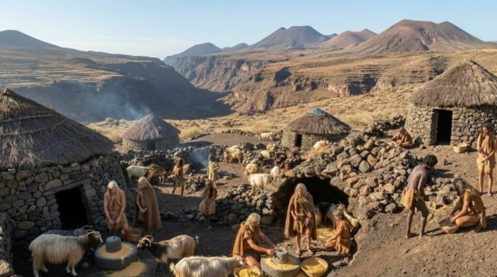 Illustration of Guanche life on Gran Canaria