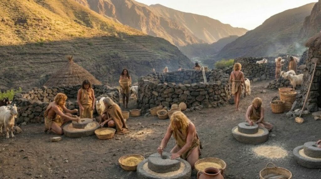 Illustration of Guanche life on Gran Canaria