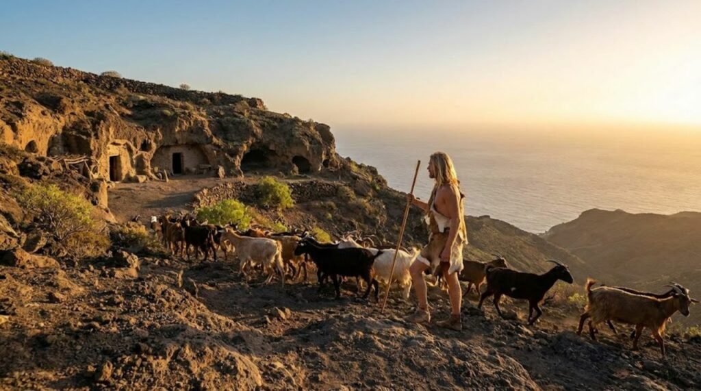 Illustration of Guanche life in the Canary Islands