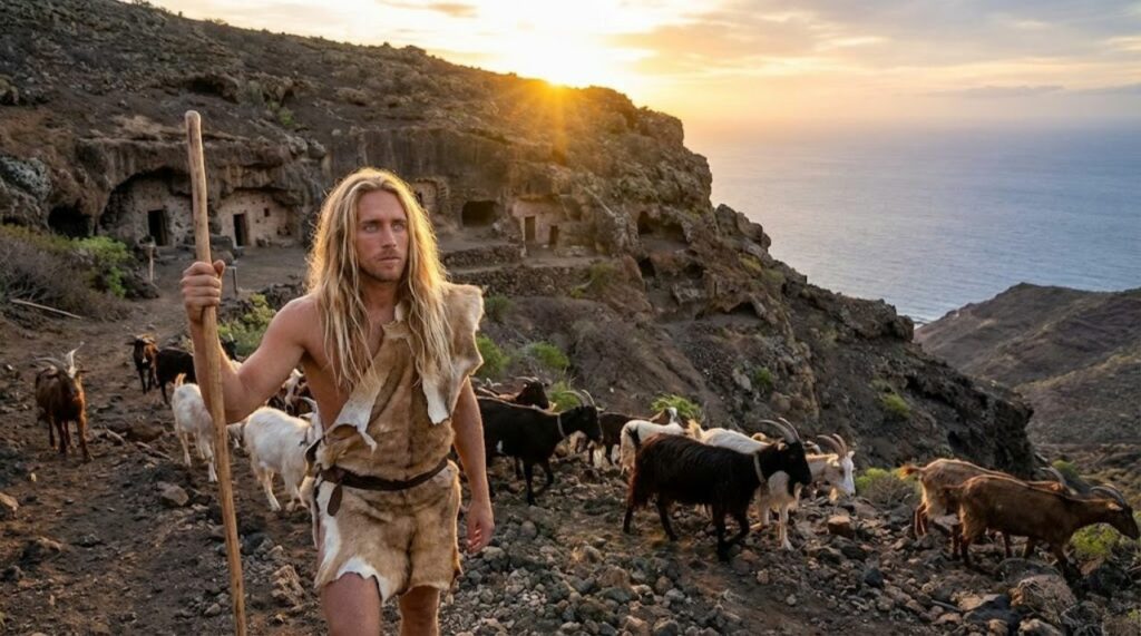 Illustration of Guanche life in the Canary Islands