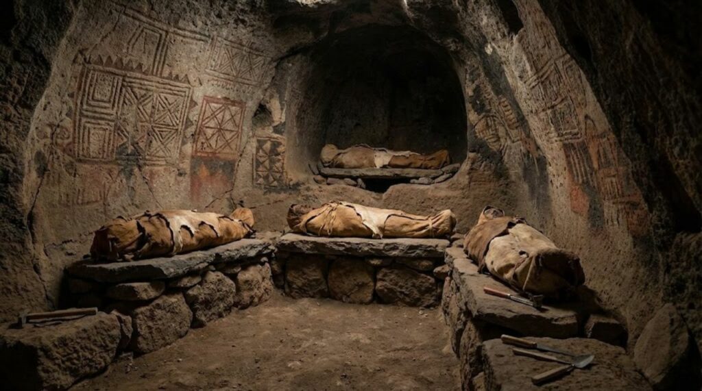 Illustration of Guanche burial and mummification