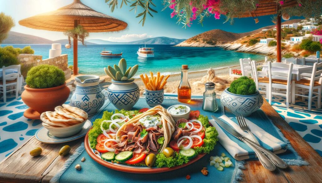 Illustration of the traditional Greek dish gyros on Thassos
