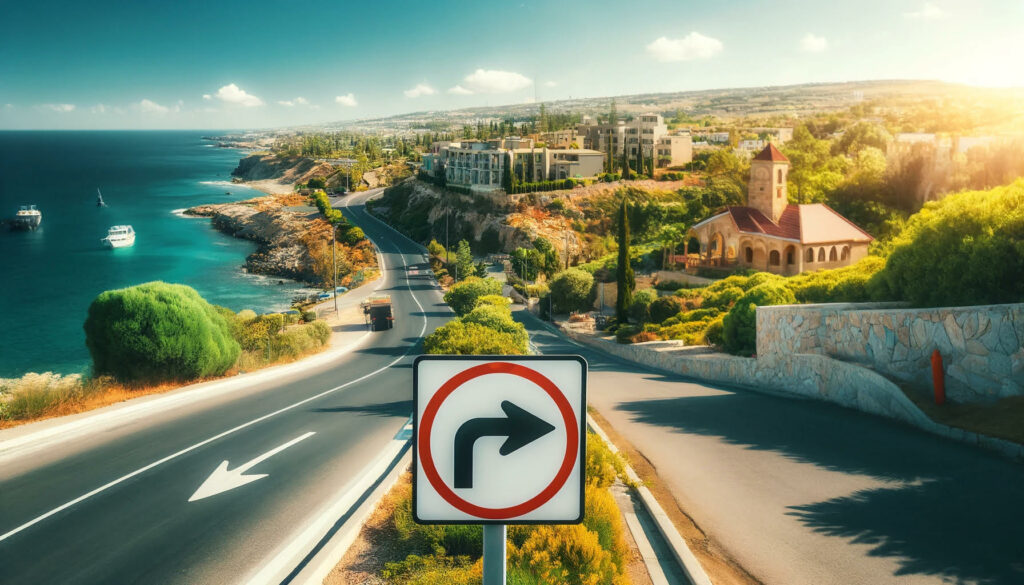 A road sign instructing drivers to keep left in Cyprus