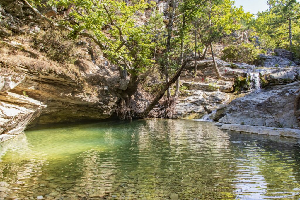 A lagoon by the waterfall beyond Lake Maries, Thassos