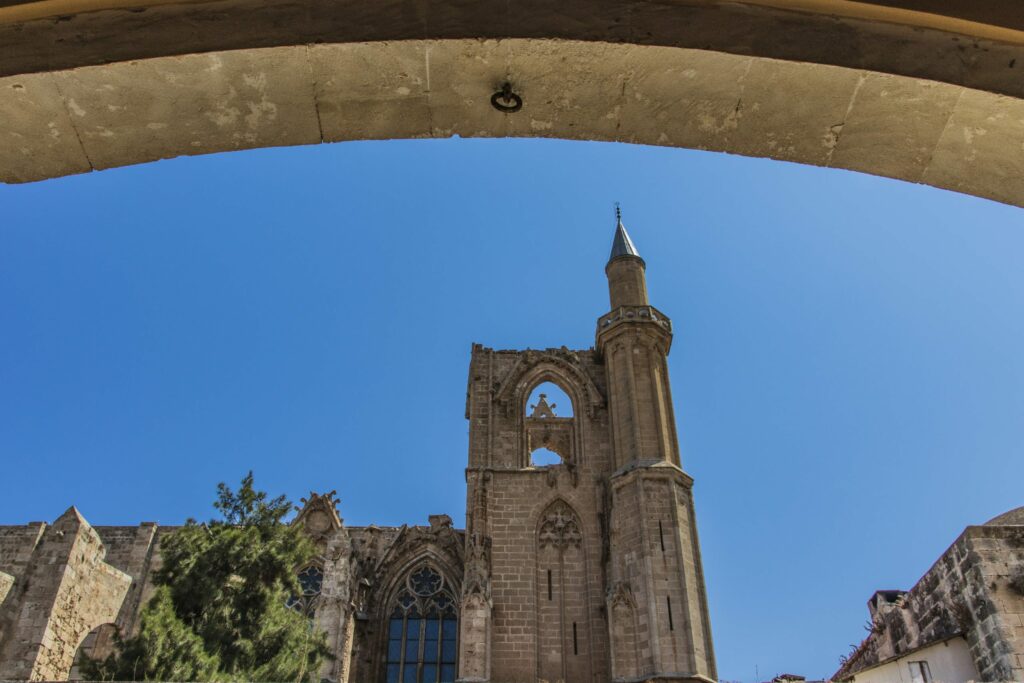 The minaret of the Lala Mustafa Pasha Mosque, Famagusta, North Cyprus