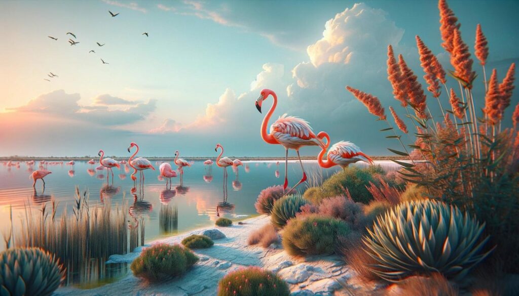 Flamingos on the salt lake in Larnaca – illustration