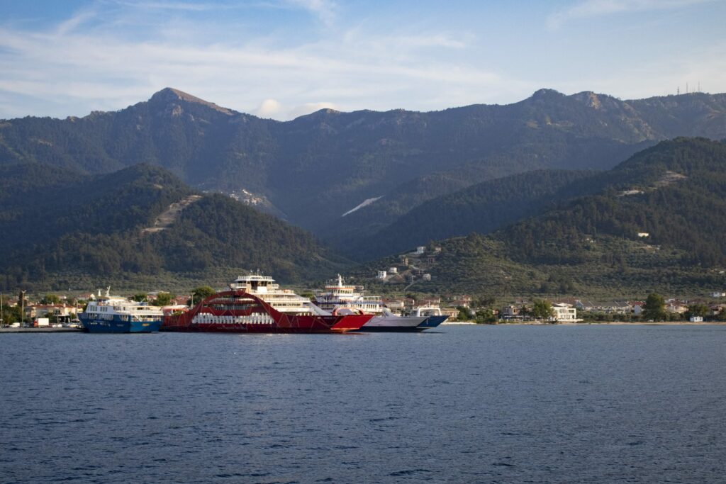 The port of Limenas, Thassos, seen from the ferry
