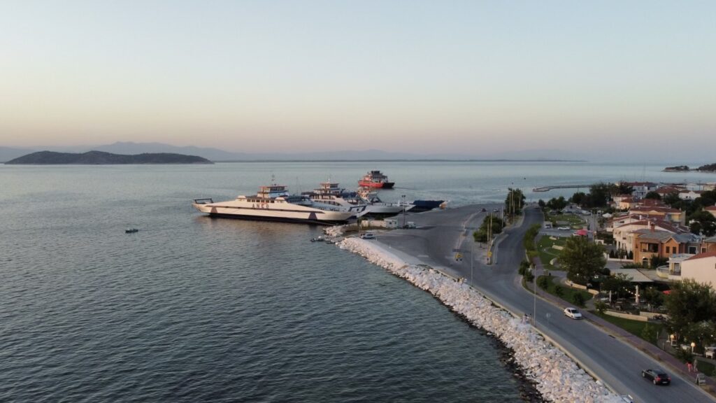 The port of Limenas on Thassos at sunset