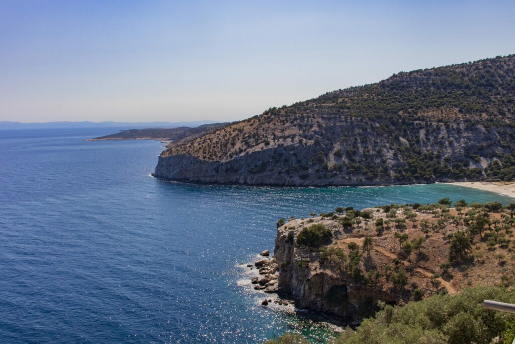 View of Livadi bay from the Monastery of the Archangel Michael, Thassos
