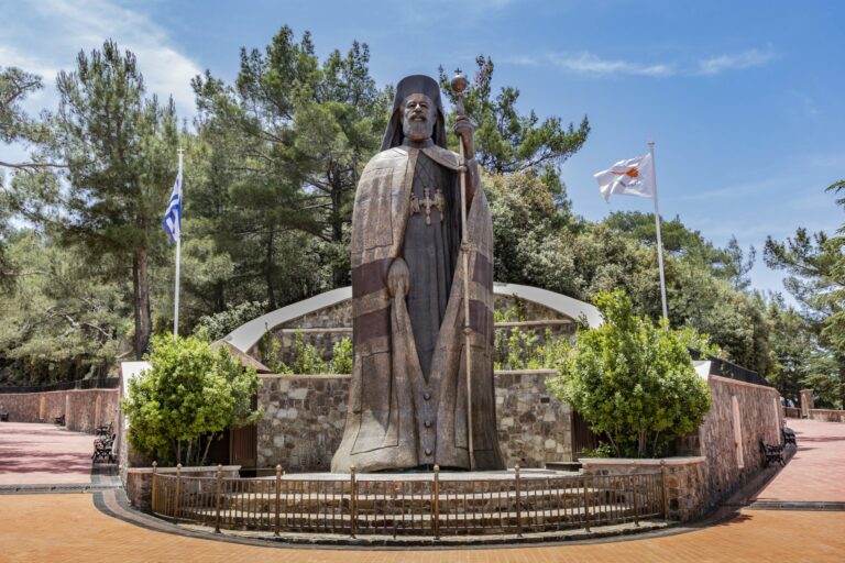 The statue of Makarios III at Throni, Troodos, Cyprus