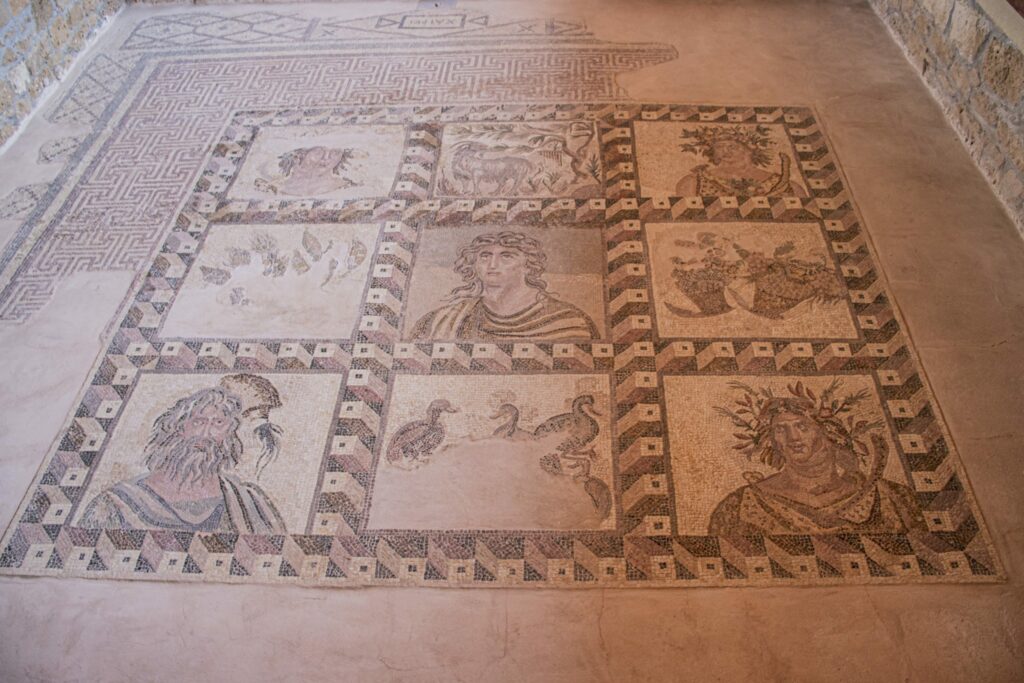 An ancient mosaic in the archaeological park in Paphos