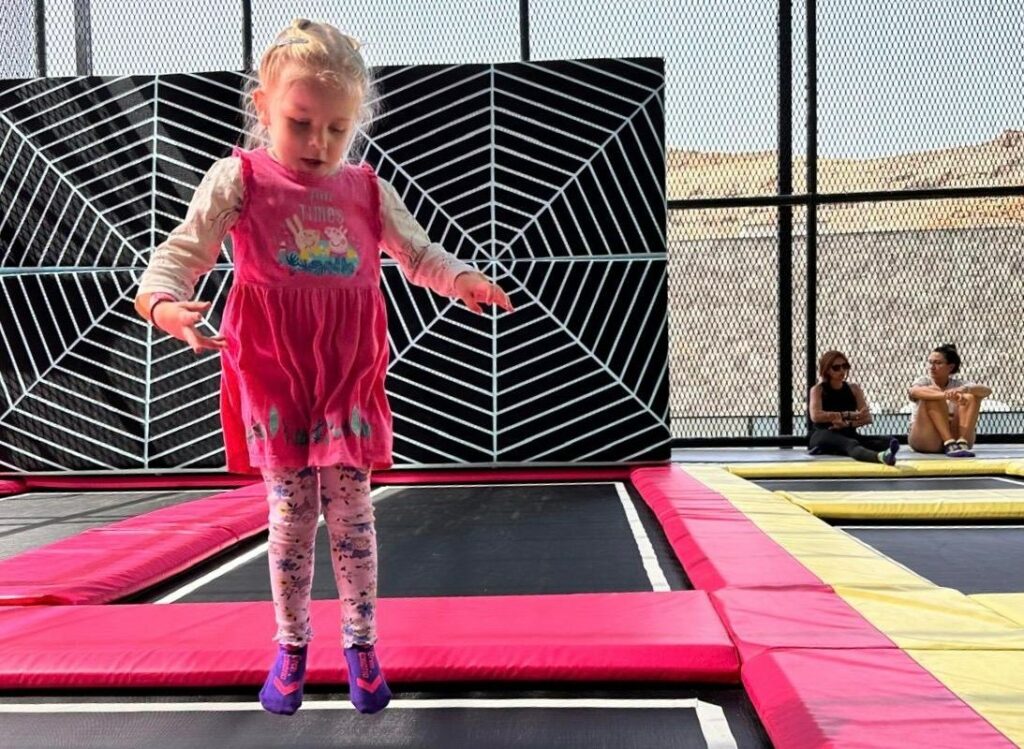 Outdoor trampolines at the Pokiddo children's park in Puerto Rico, Gran Canaria