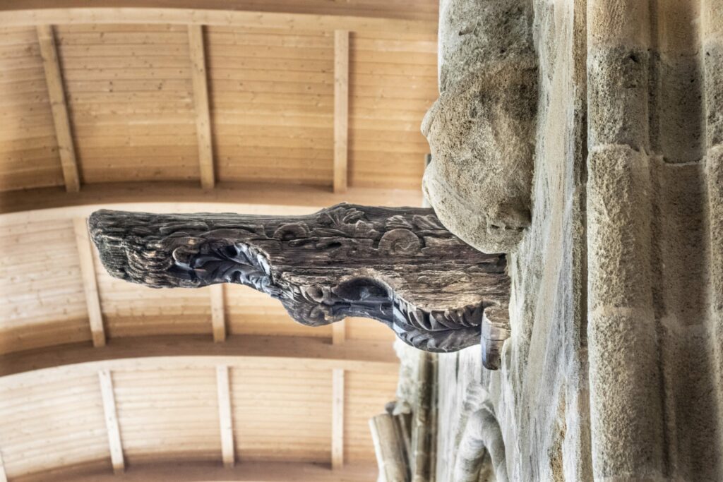 An old historic wooden beam in the Gothic church, north Nicosia