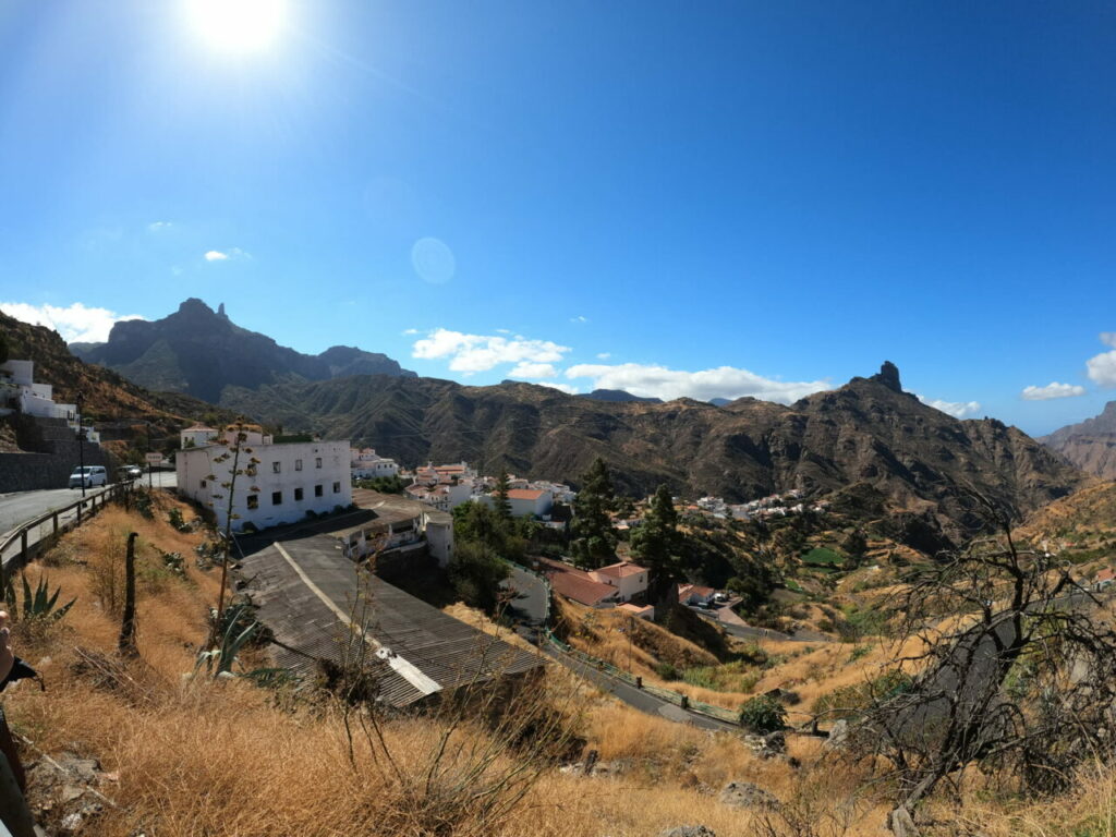 The mountain village of Tejeda and the Roque Bentayga rock on Gran Canaria