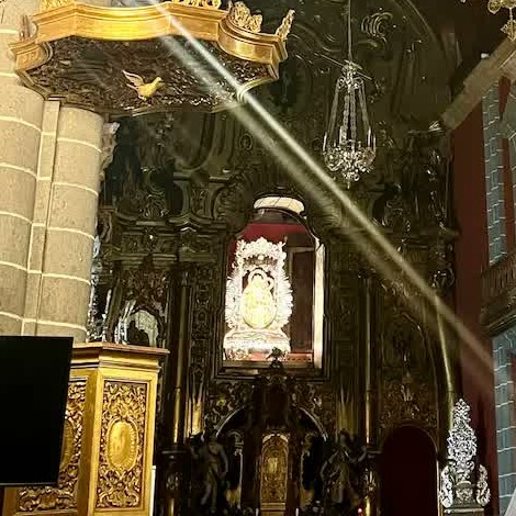 The statue of Virgen del Pino on the main altar of the basilica in Teror