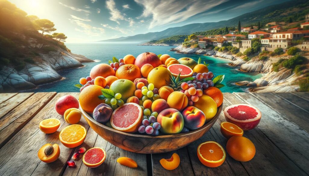 An illustration of a fruit bowl on the island of Thassos