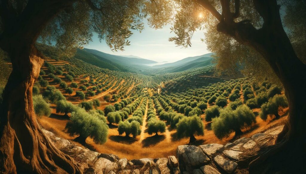 An illustration of an olive grove on Thassos