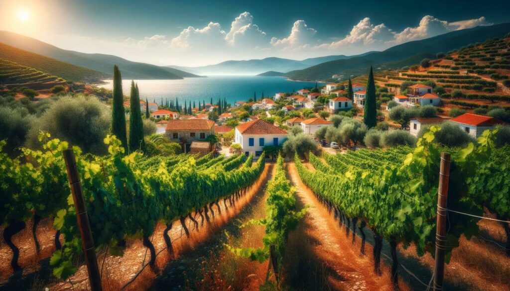 An illustration of a vineyard on Thassos