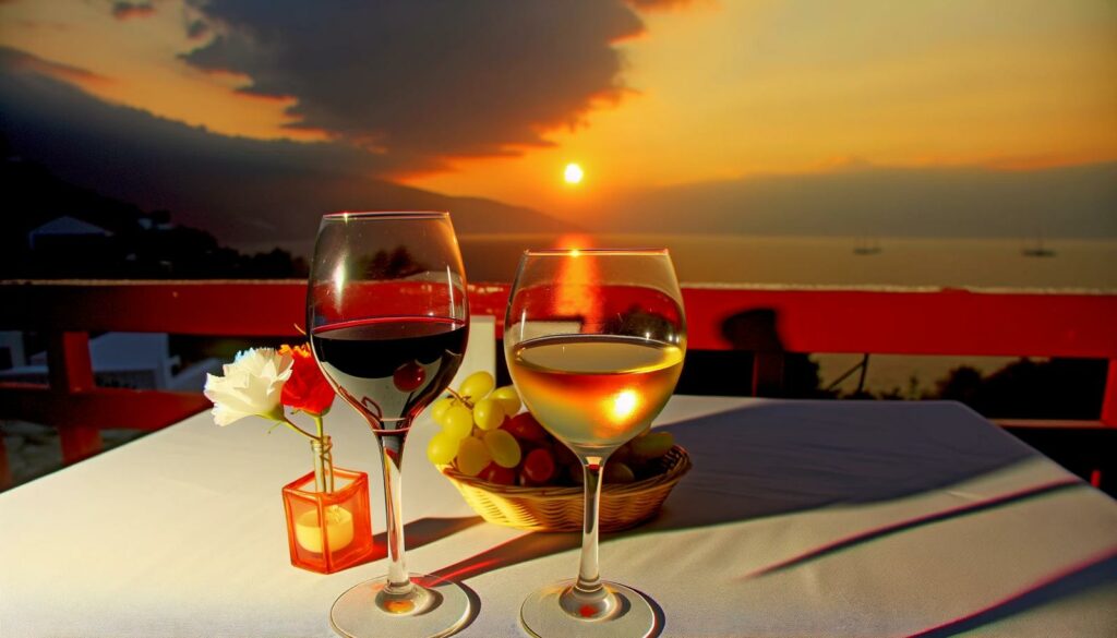 An illustration of glasses of wine on Thassos